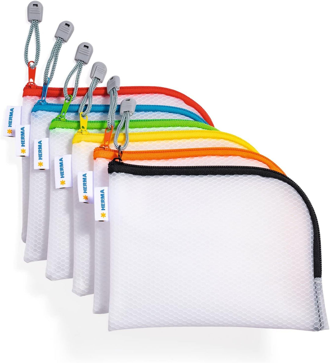 HERMA 20019 Reissverschlusstasche Reiseetui A6 transparent bunt, 10 Stück, kleine verschliessbare Si