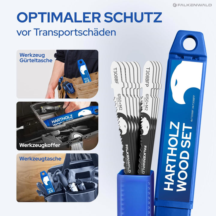 FALKENWALD® Stichsägeblätter Holz Set 10tlg - 6x T308BF + 4x T308BFP - T-Schaft HCS - Für Hartholz,