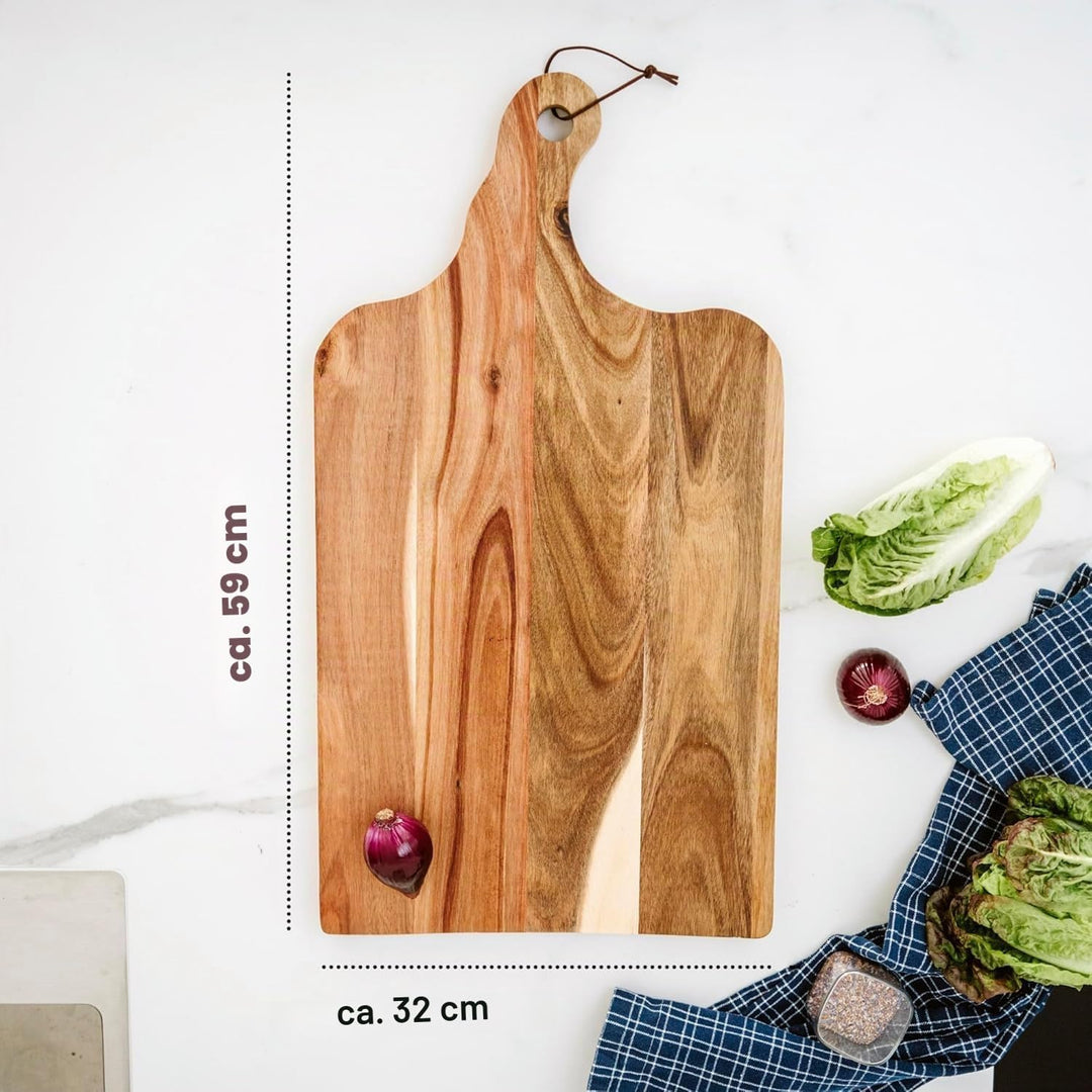 Moritz &amp; Moritz grosses Servierbrett Holz mit Griff - 59x32x2 cm - Antibakterielles Akazienholz Bret