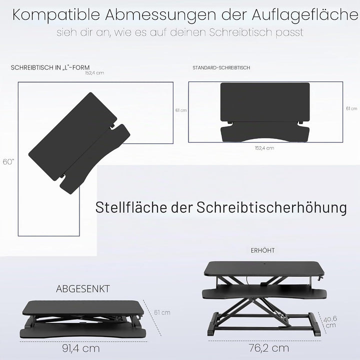 Vivo DESK-V036KW Höhenverstellbarer Schreibtischaufsatz, Sitz-Steh-Arbeitsplatz für zwei Monitore un
