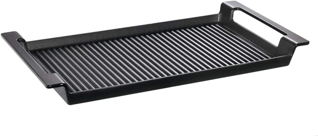 Schulte-Ufer Rustika Grillplatte mit Griffen aus Gusseisen in der Farbe Schwarz, Masse: 44cm x 24cm,