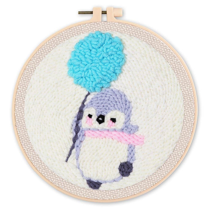 Figured'Art Punch Needle Set für Erwachsene - Stickerei, ideal für Anfänger - Pinguin mit Löwenzahn