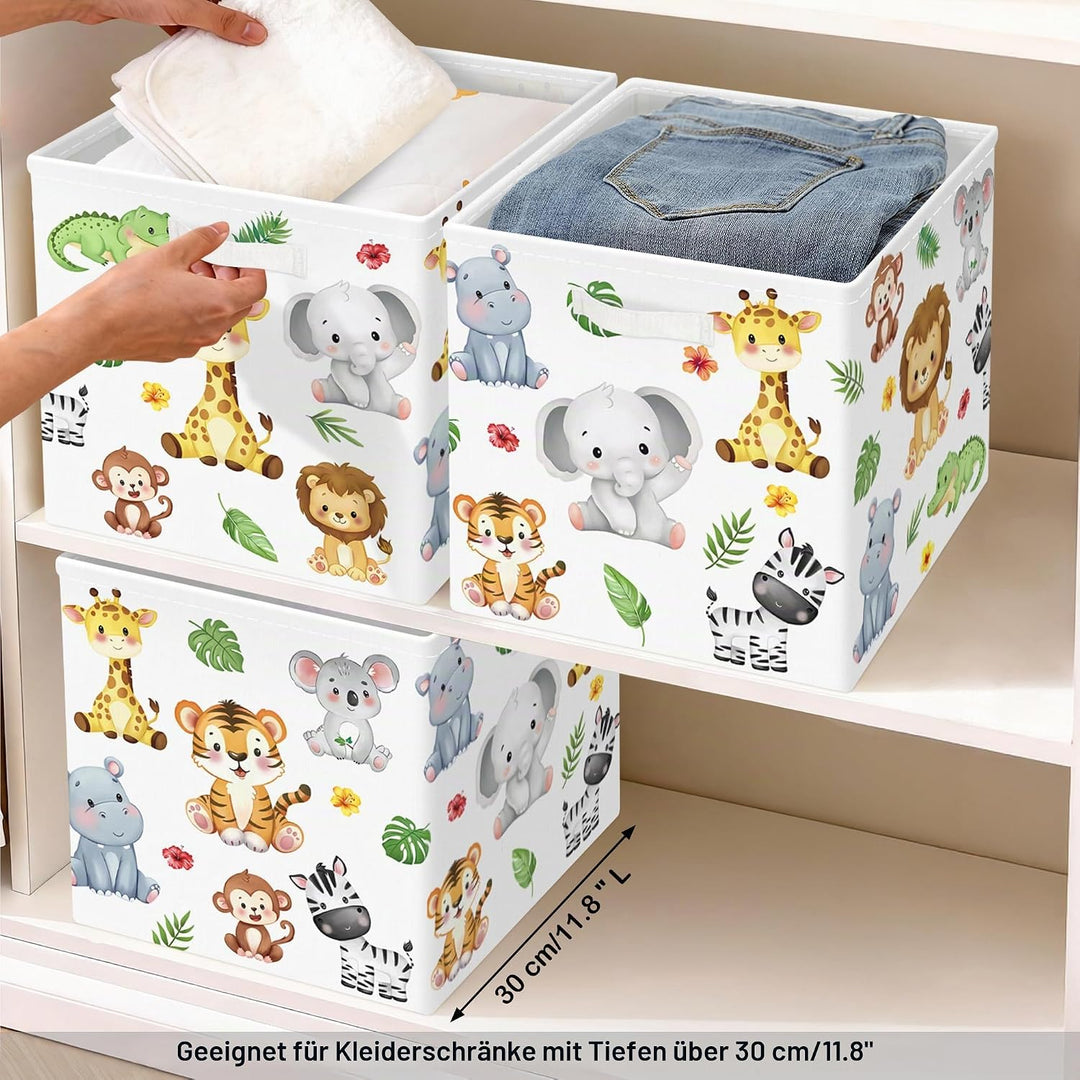 30cm Aufbewahrungsbox 3 Stück Waldtiere Aufbewahrungskorb Kinder Faltbar Löwe Giraffe Elefant Aufbew