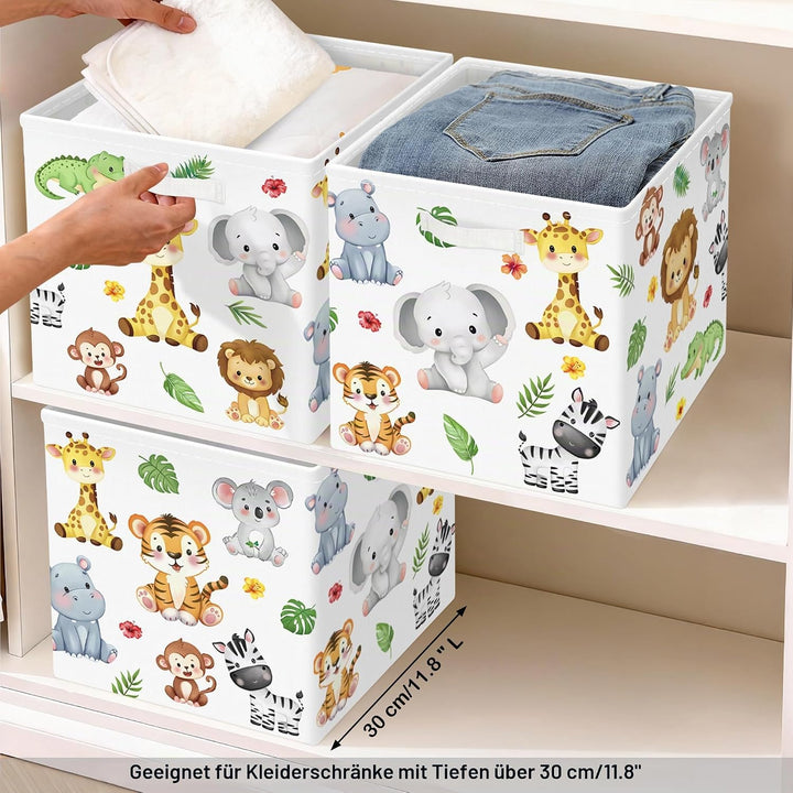 30cm Aufbewahrungsbox 3 Stück Waldtiere Aufbewahrungskorb Kinder Faltbar Löwe Giraffe Elefant Aufbew