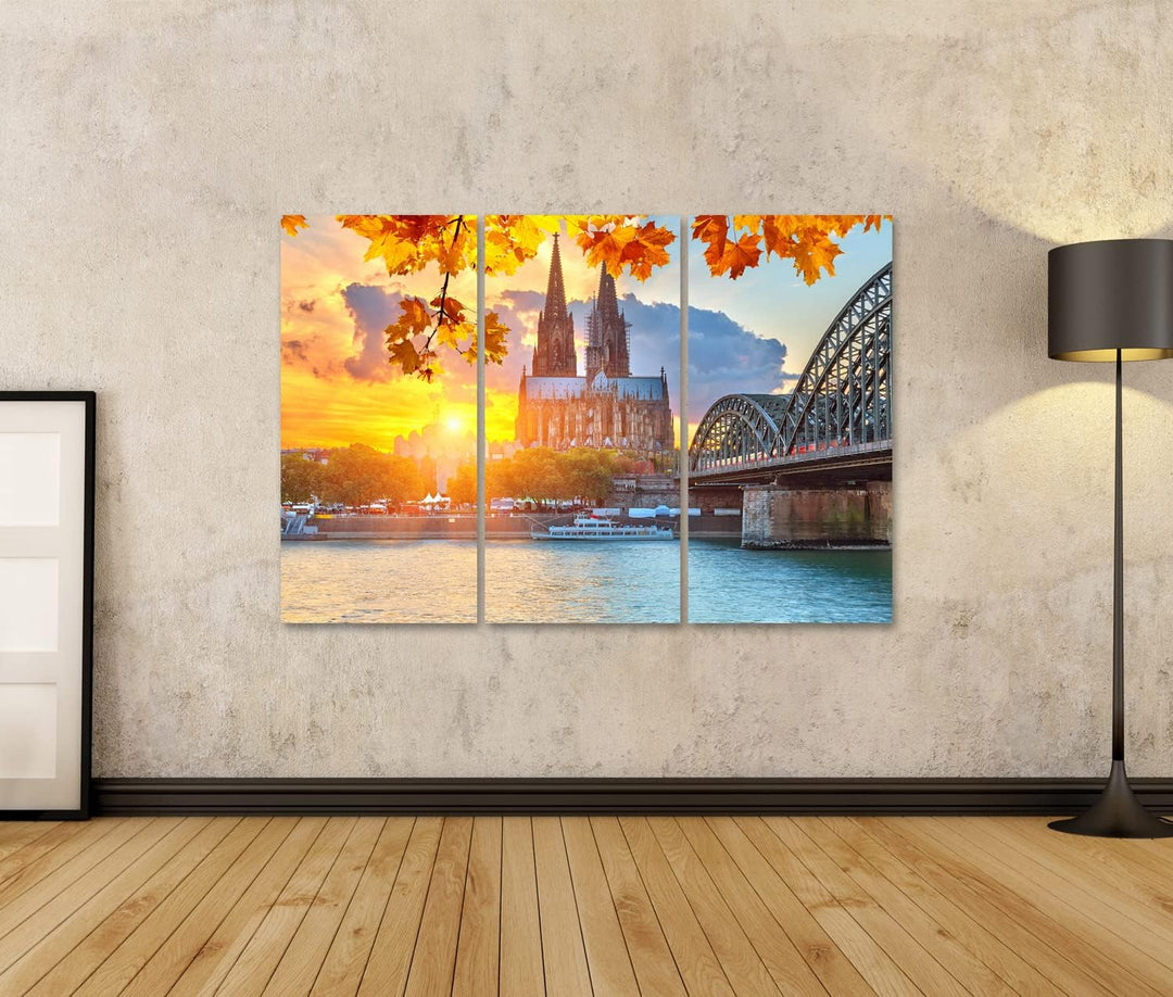 islandburner Bild auf Leinwand Köln Bei Sonnenuntergang Bilder Wandbilder Poster Leinwand 130x80cm -