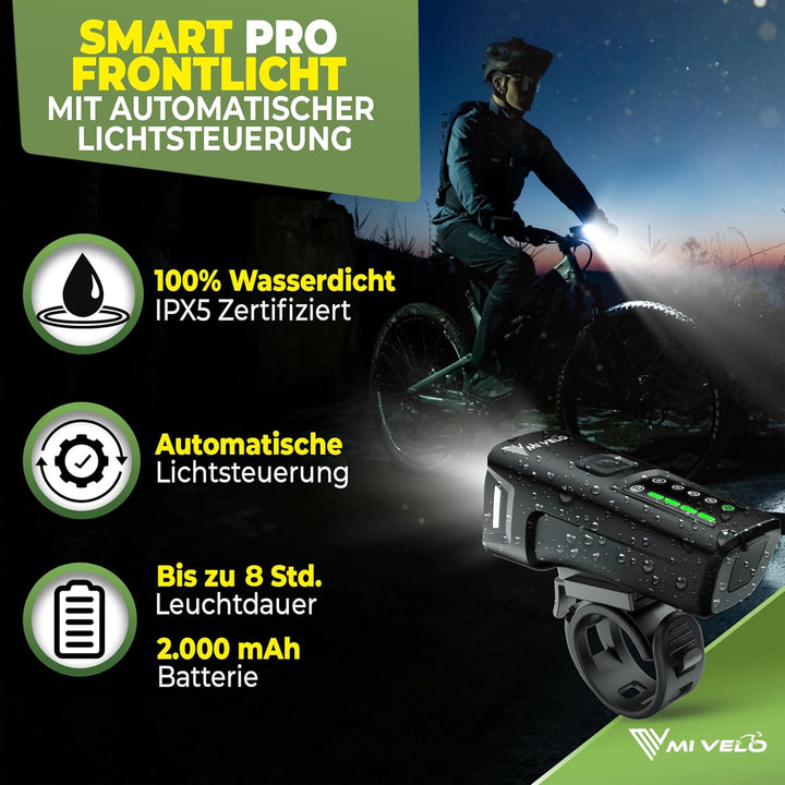 MIVELO Fahrradlicht Set mit Power-Akku, StVZO zugelassene Fahrradbeleuchtung USB aufladbar &amp; wasserd