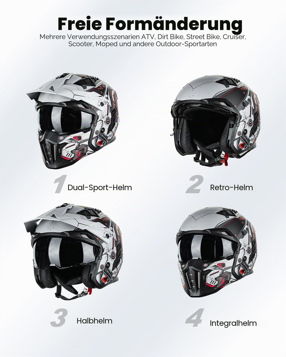 ILM Helm Motorrad Motocross Herren Damen Vintage Retro mit Visier ECE Model Z302,SciFiRot,L L SciFiR