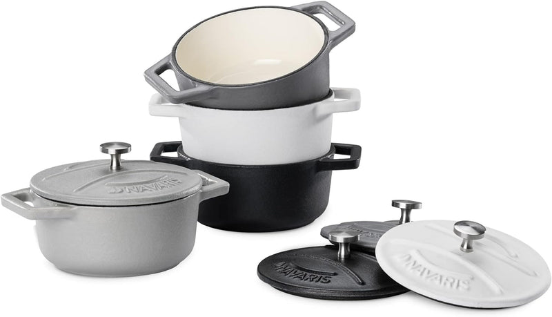 Navaris Mini Cocotte Topf Set - 4x Bratentopf klein mit Deckel - Bräter Gusseisen ofenfest - Braeter