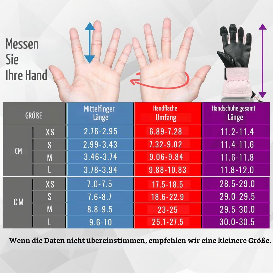 devembr Skihandschuhe mit Handgelenkschützern, Warme Snowboardhandschuhe für Herren und Damen (XS/S/