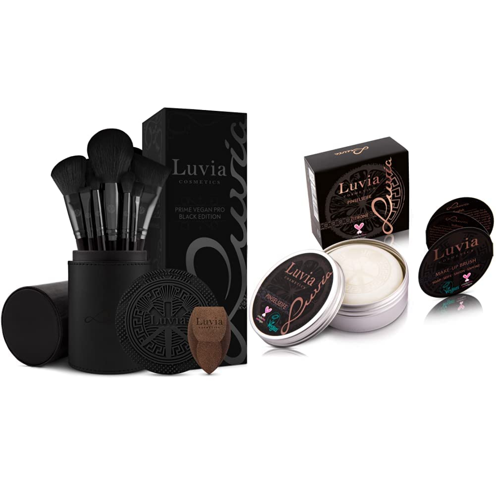 Make-up Pinselset Luvia, Prime Vegan Pro - Schwarz & Rosegold & Luvia Pinselseife Kosmetik - Essenti