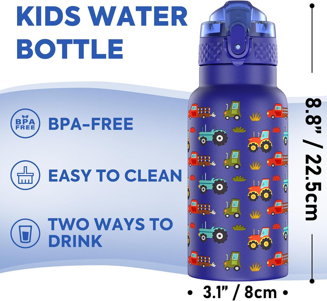 OLDLEY 500 ml isolierte Kinder-Wasserflasche aus Edelstahl mit Strohhalm, doppelwandig, Metall, Vaku