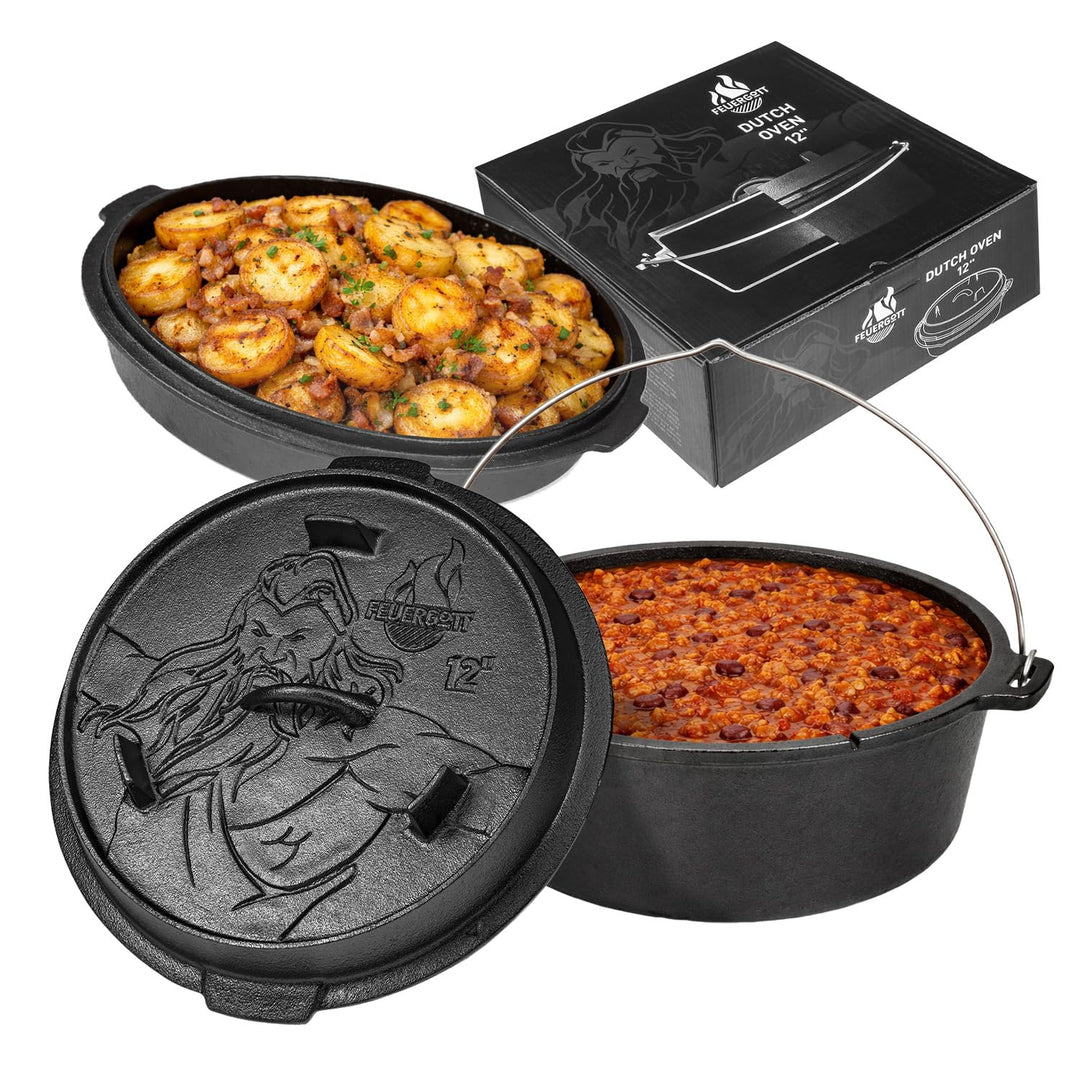 Dutch Oven 6L ohne Füsse – Gusseisen Topf für Brot, Braten, Backofen, Herd, Induktion, Schmortopf fü