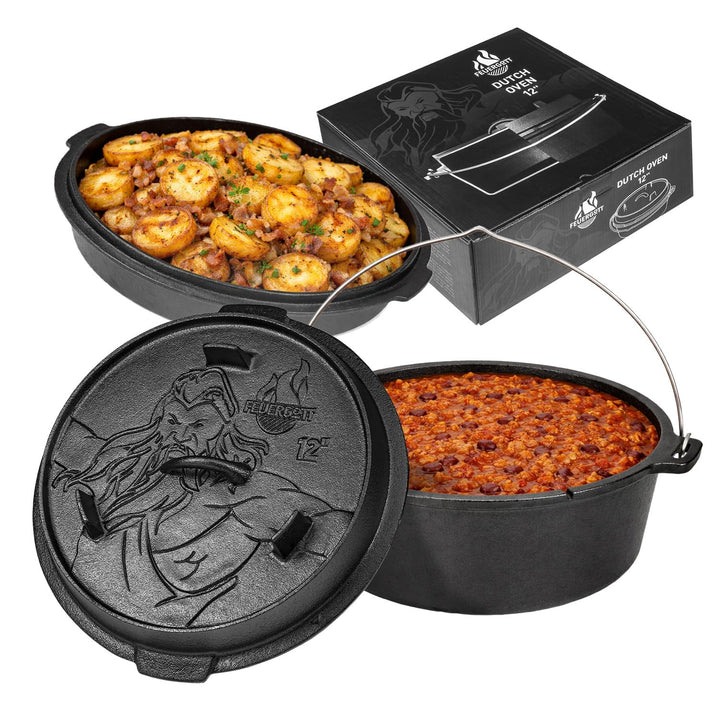 Dutch Oven 6L ohne Füsse – Gusseisen Topf für Brot, Braten, Backofen, Herd, Induktion, Schmortopf fü