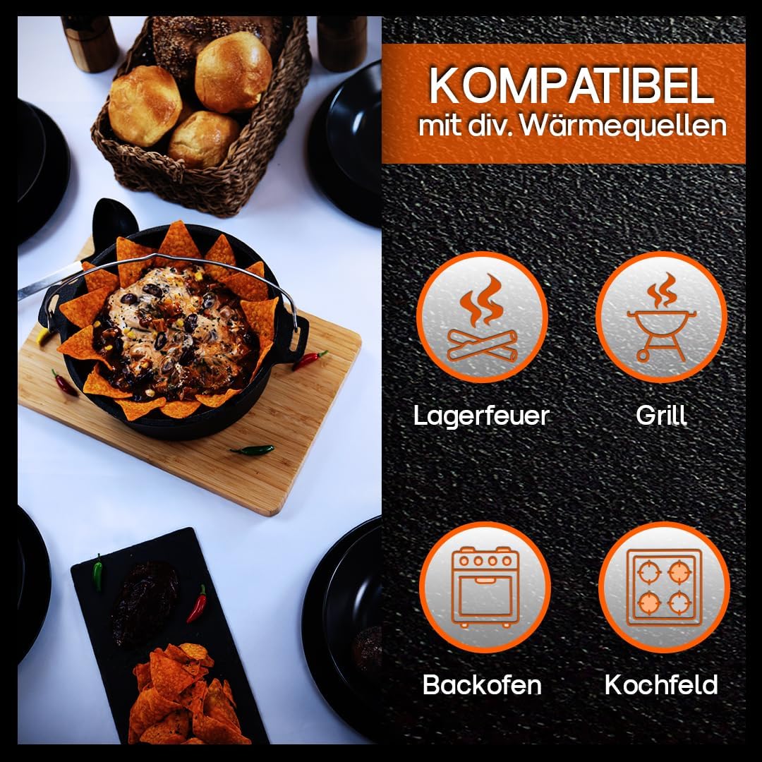 Grillschweine Dutch Oven 4.5QT (4,2 L mit Füsse) - BBQ Schmorofen - Gusseisen Feuertopf, 4,2 L mit F