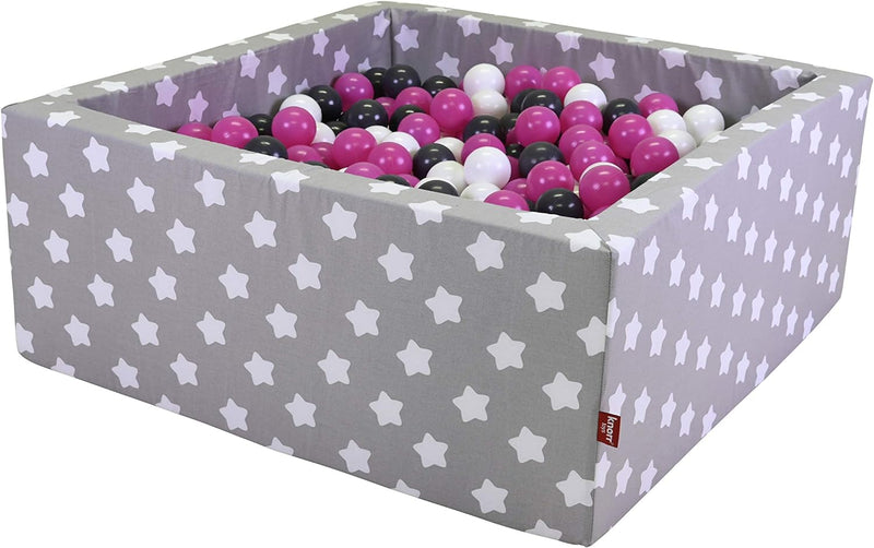 KNORRTOYS.COM 68060 - Bällebad Soft eckig - Grey White Stars - 100 Balls Creme/Grey/Rose