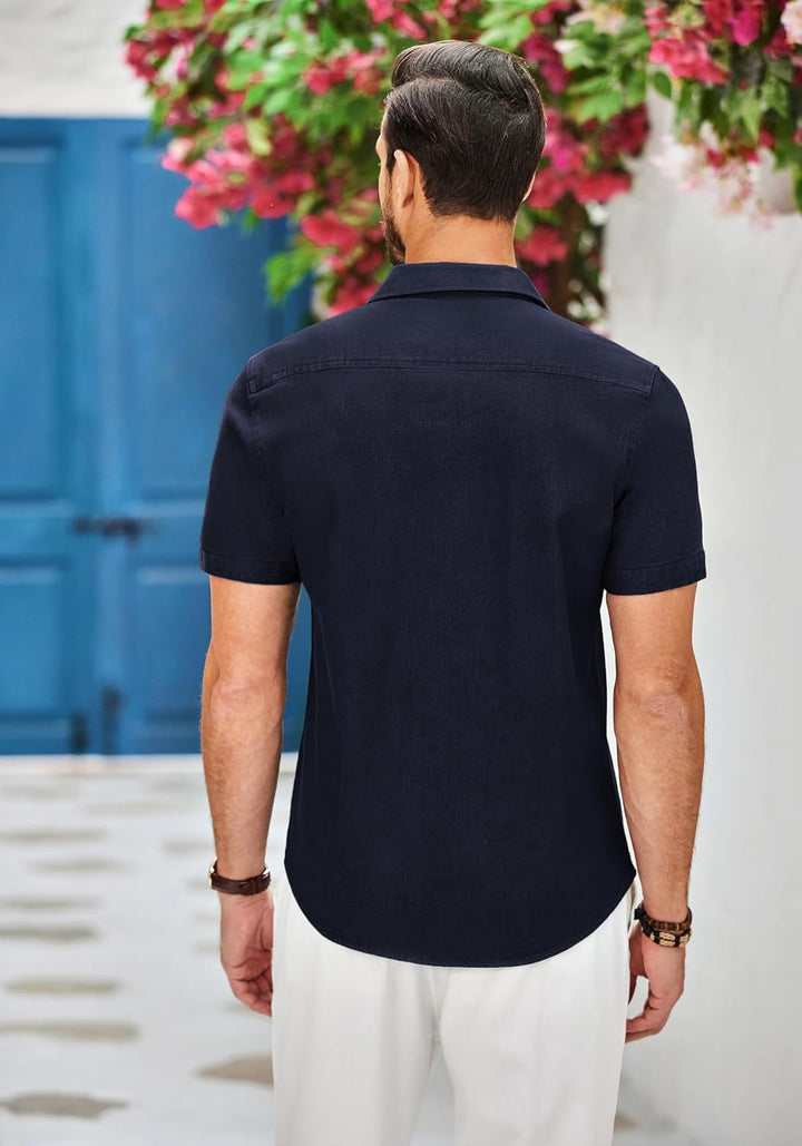 COOFANDY Jeanshemd Kurzarm Herren Hemd Cowboy-Style Knöpfen T Shirt Freizeit Kurzarm Denim Kariert K