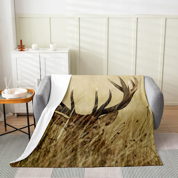 Homewish Geweih-Flanell-Decke ganzjährig Weisswedelhirsch-Überwurf Wohnzimmer-Dekoration Hirsch Wald
