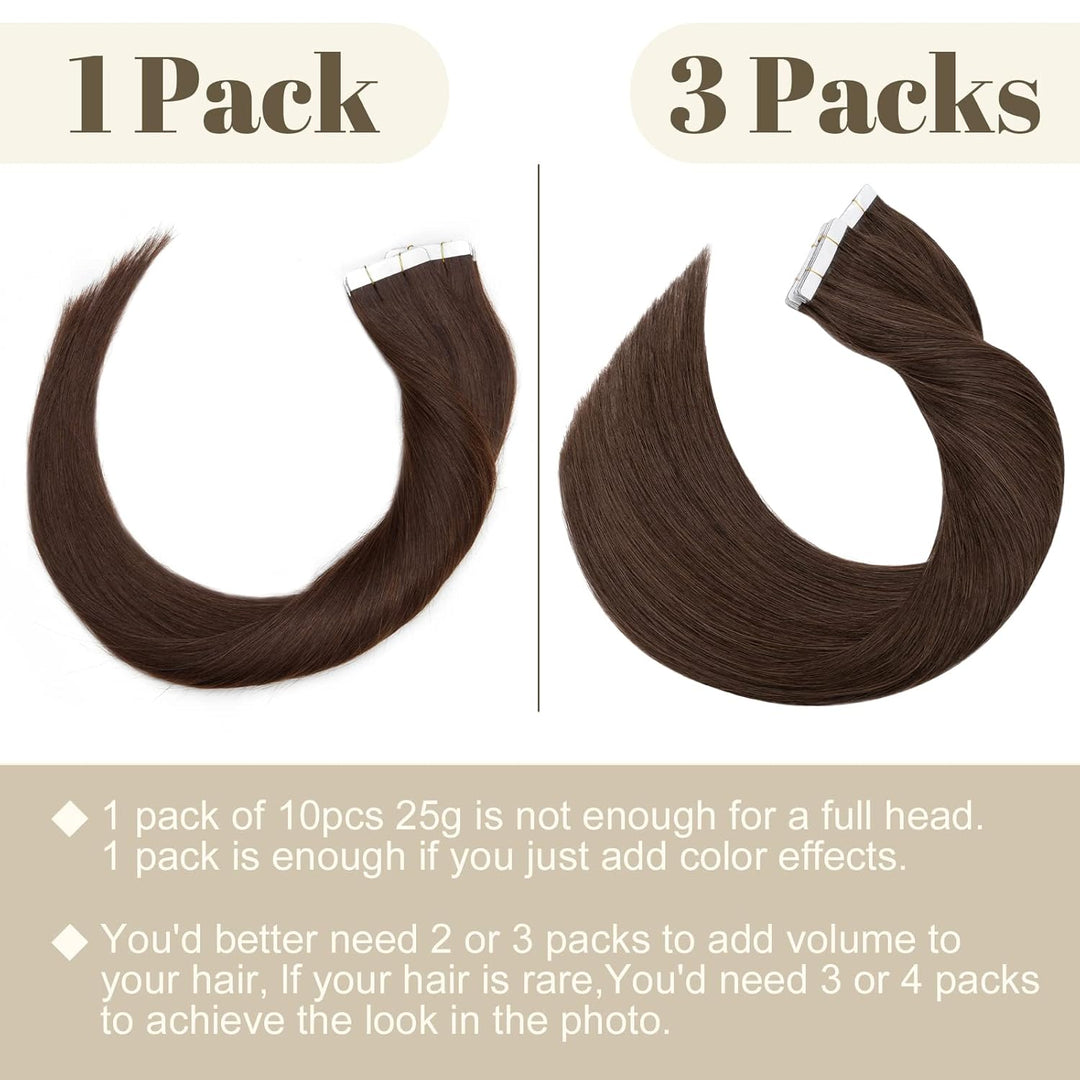 SEGO Tape Extensions Echthaar Haarverlängerung 10 Tressen Klebeband 25g Balayage Haarteile 7A Glatt