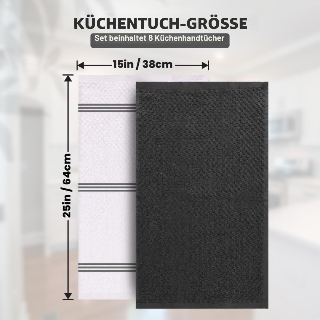 Premium Küchentücher - 6 Stück, 100% Baumwolle, 38,1 x 63,5 cm, saugfähige Geschirrtücher - 425 g/m²