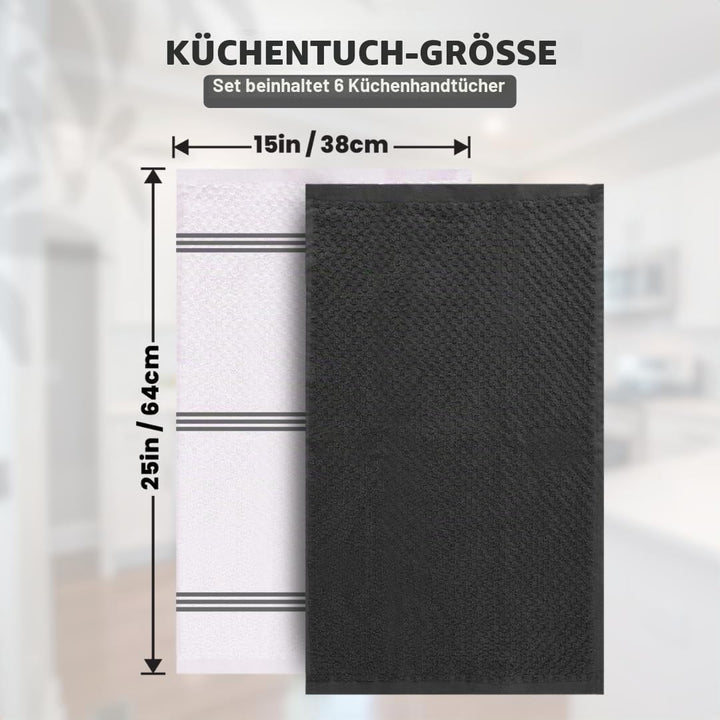 Premium Küchentücher - 6 Stück, 100% Baumwolle, 38,1 x 63,5 cm, saugfähige Geschirrtücher - 425 g/m²