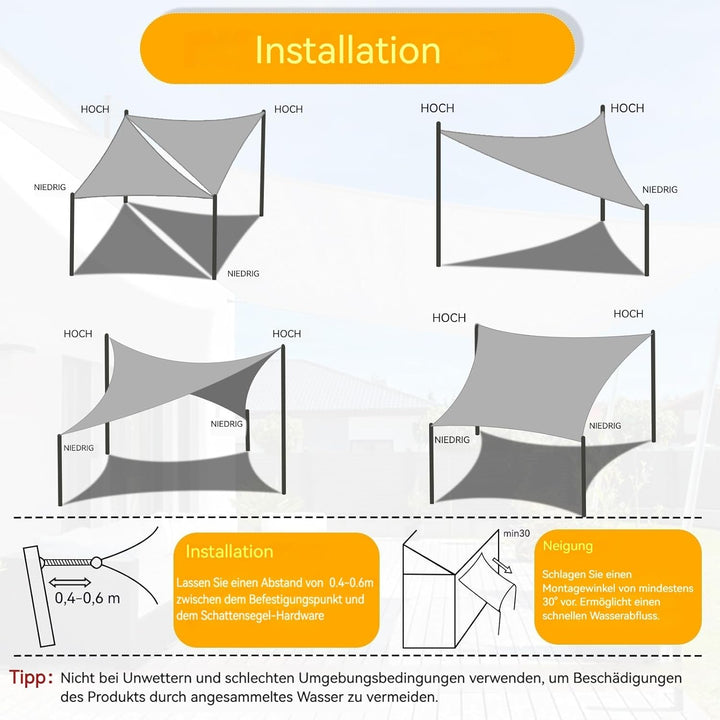 Shade&Beyond Sonnensegel Wasserdicht Dreieckig 3x3x3m, 95% UV-Schutz PES Polyester inkl Befestigungs