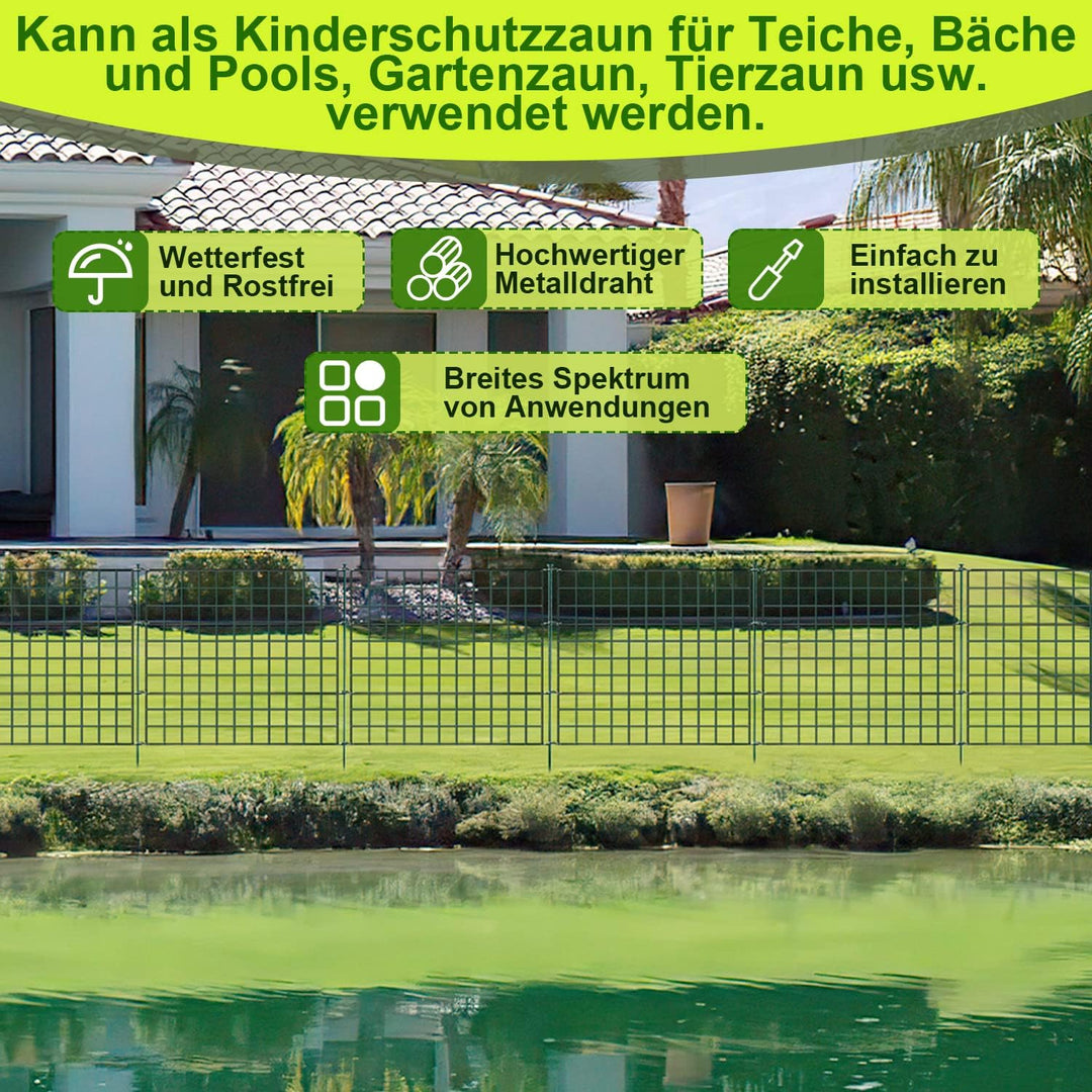 Yakimz Teichzaun, 11 Stück Set Gitterzaun Metallgitter, Teichzaun Steckzaun Metallzaun - 5 Zauneleme
