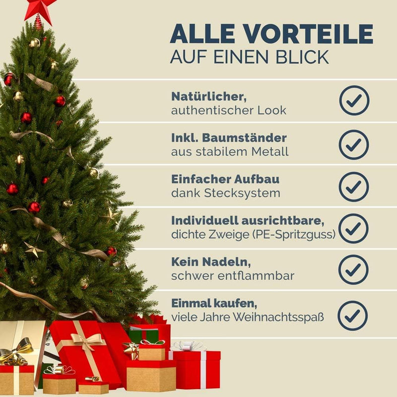 CASARIA® Weihnachtsbaum künstlich 180cm wie echt Edeltanne Spitzguss Metallständer schneller Aufbau