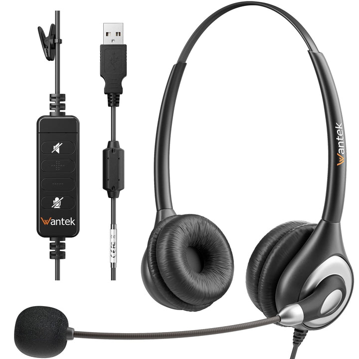 USB Headset Stereo mit Noise Cancelling Mikrofon und Lautstärkeregler, Wantek PC Kopfhörer für Busin