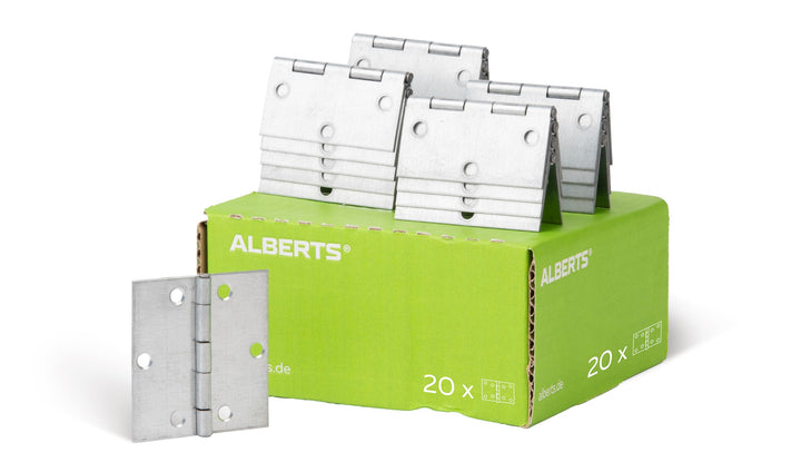 Alberts 850272 Scharnier | quadratisch | galvanisch gelb verzinkt | 64 x 64 mm | 20er Set, 64 x 64 m