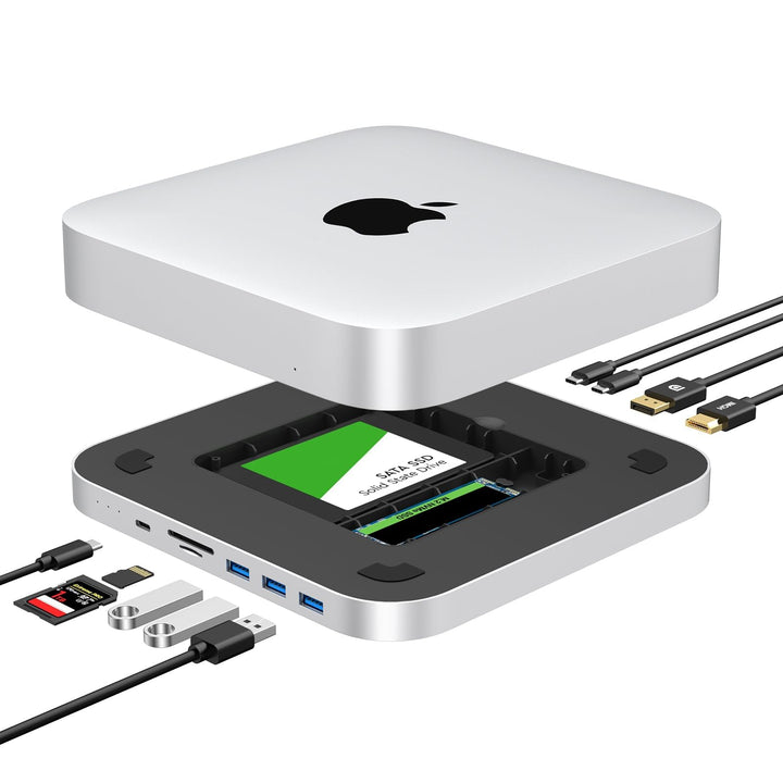 Mac mini Dock, USB-C Dockingstation mit Dual SSD Gehäuse, passend für 2,5 Zoll SATA HDD und NVMe M.2