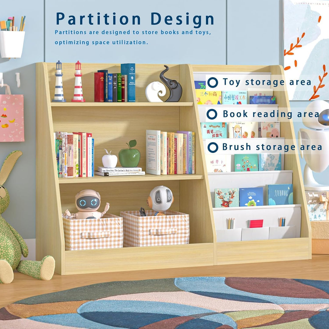 Kinderregal mit 4 Ablage und 3 offenen Fächern, Bücherregal für Kinder, Kinderzimmerregal, Bücherreg