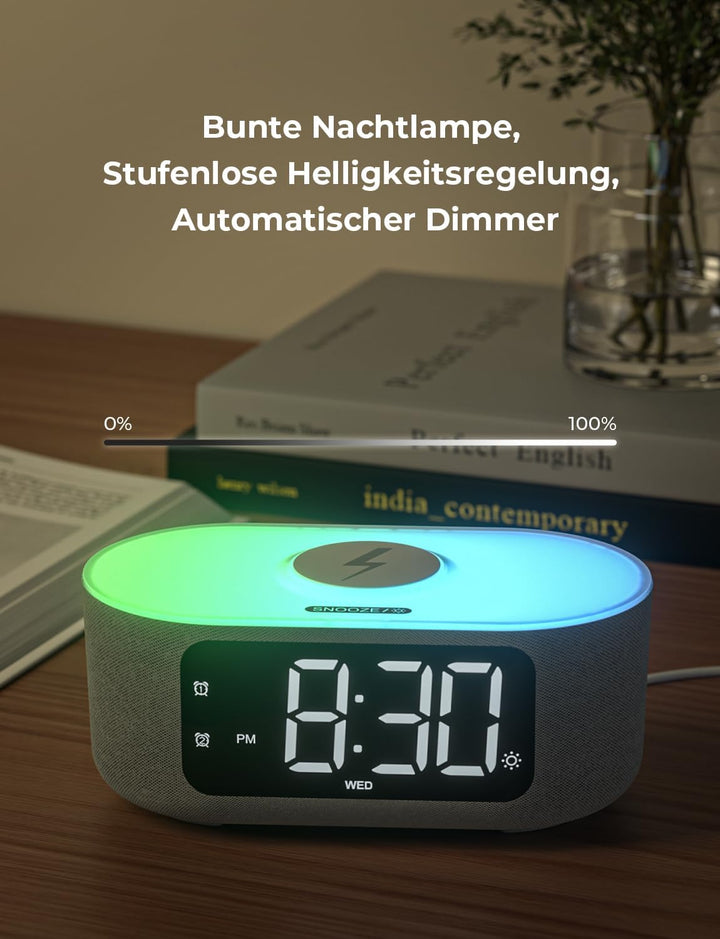 LIORQUE Digitaler Radiowecker mit Kabelloser Ladestation, Bluetooth Wecker mit Licht, 15W Fast Wirel