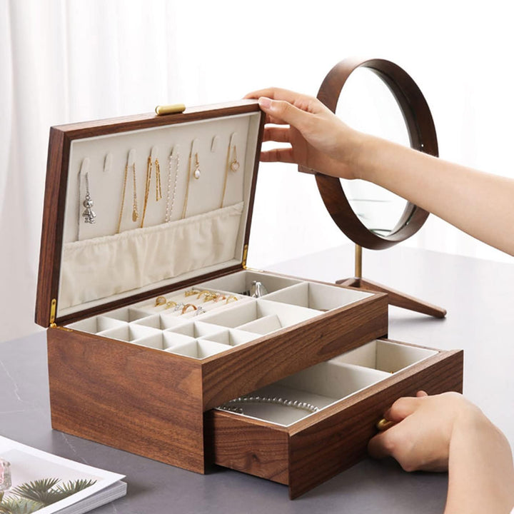 Schmuckkasten – Handgefertigtes Massivholz Retro Schmuck Box mit Schubladen Samt Innenfutter, Armbän