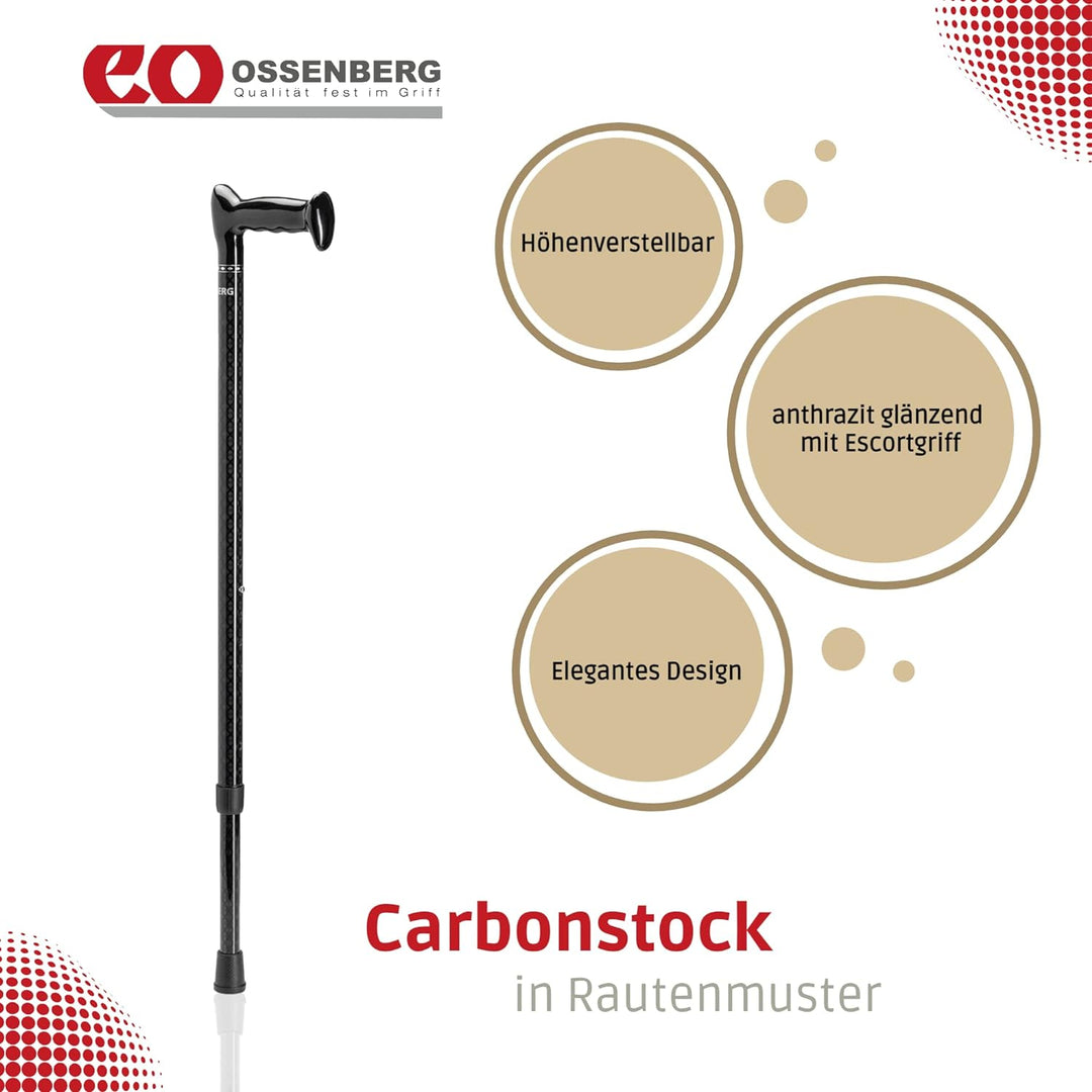 Ossenberg - Carbonstock in Rautenmuster - anthrazit glänzend - mit Escortgriff - Verstellbarer Carbo