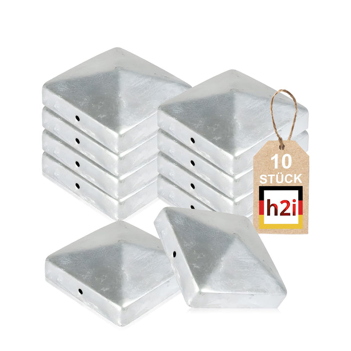 h2i Pfostenkappe | Stahl verzinkt | 101 x 101 mm | 10 Stück | Eckige Abdeckkappe für Garten Holzpfos