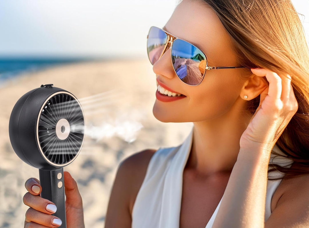 Fresh Breeze Tragbarer Ventilator, wiederaufladbar, mit Zerstäuber, Weiss oder Schwarz, Einheitsgrös
