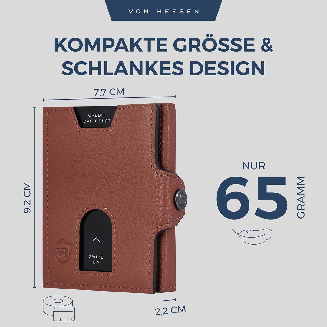 VON HEESEN Slim Wallet mit Münzfach &amp; RFID-Schutz - Leder Geldbeutel - Mini Geldbörse für Herren und