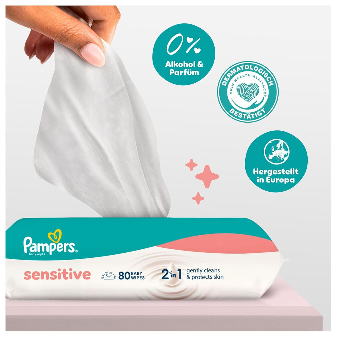 Pampers Sensitive Baby-Feuchttücher, 24 Packungen mit 80 Feuchttüchern 1920 Baby-Feuchttücher, 2-in-