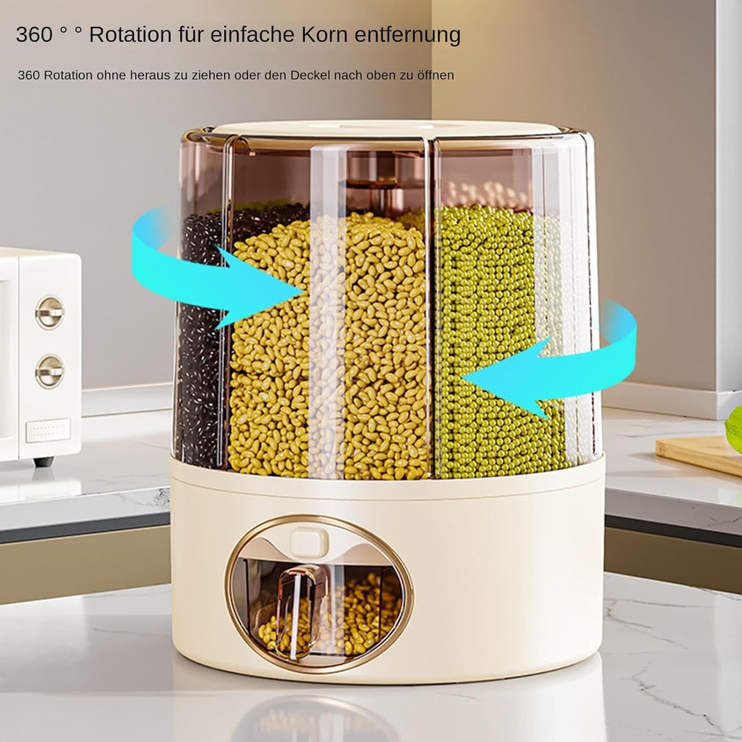 Getreidevorratsbehälter, 360° drehbarer Müsli-Lebensmittelspender, versiegelter Reisvorratseimer mit