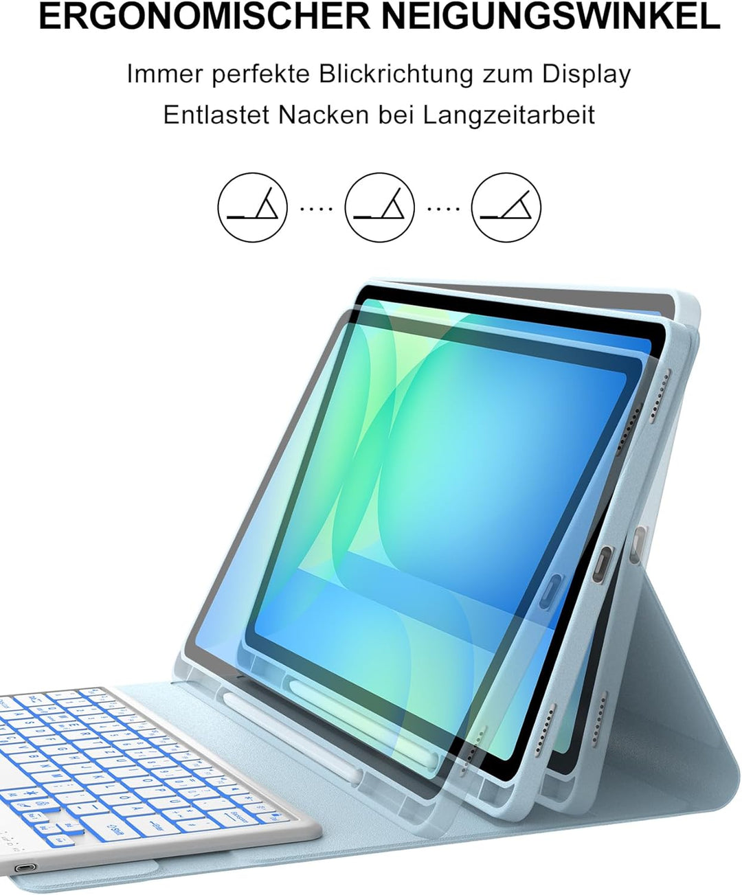 Für Galaxy Tab S10 FE Plus Hülle mit Beleuchteter Tastatur & Trackpad – 7-Farben RGB, Deutsches QWER