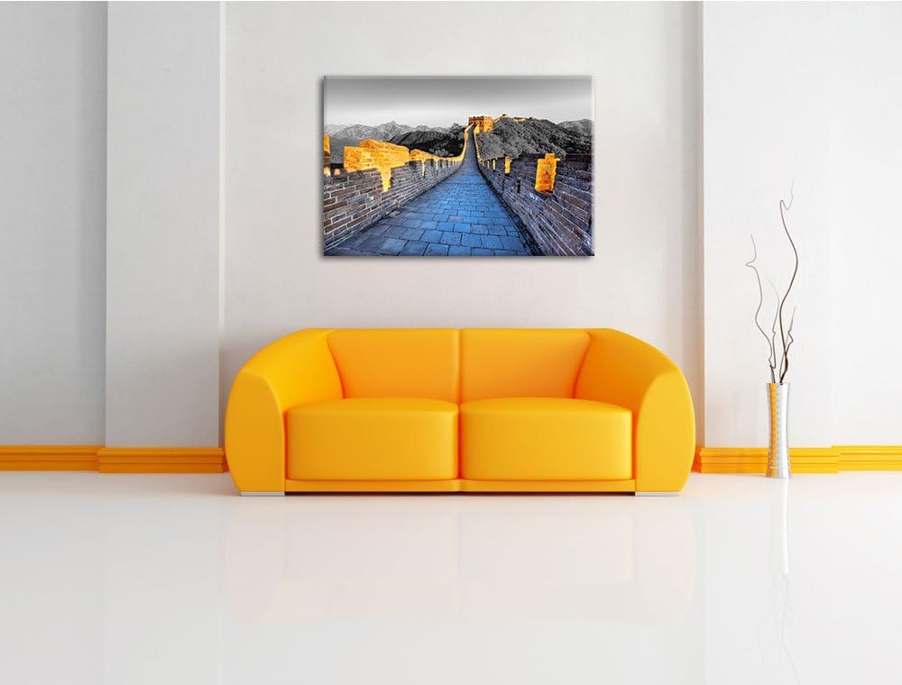 prächtige chinesische Mauer schwarz/weiss Format: 100x70 auf Leinwand, XXL riesige Bilder fertig ger