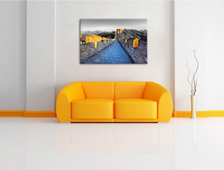 prächtige chinesische Mauer schwarz/weiss Format: 100x70 auf Leinwand, XXL riesige Bilder fertig ger