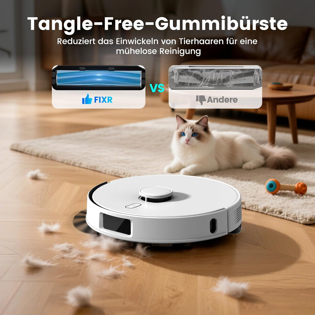 FIXR Saugroboter mit Wischfunktion, Staubsauger Roboter mit Absaugstation 3.5L, 12000Pa Saugkraft, R