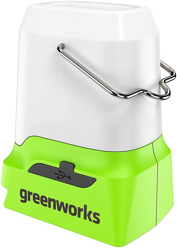 Greenworks G24LA500 Akku-Laterne und Campinglampe mit Haken zum Aufhängen, 500 Lumen, Camping Licht
