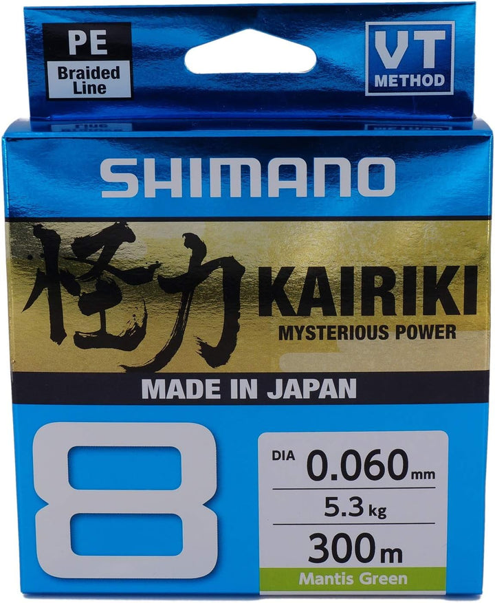 Shimano Kairiki 8, 300 Meter, grüne Mantis, geflochtene Angelschnur, 59WPLA68R0 0.06mm / 5.3kg, 300m