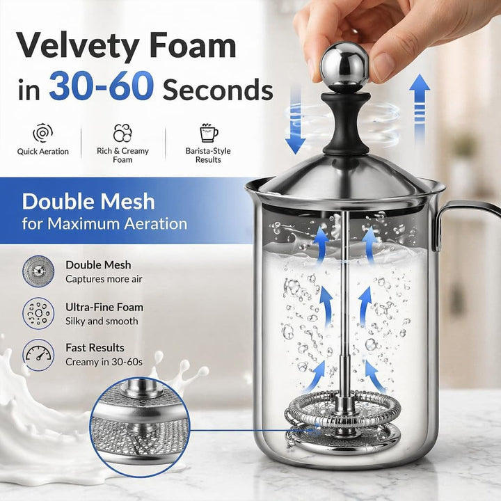 Milchaufschäumer 400ML/800ML Edelstahl Manuelle Milchaufschäumer Double Mesh Kaffee Cappuccino Foame