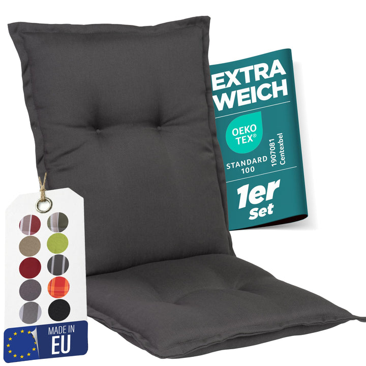Gartenstuhlauflagen Niedriglehner, 1er Set, Anthrazit | Extra Dicke Sitzauflagen, Made in EU, Stuhla