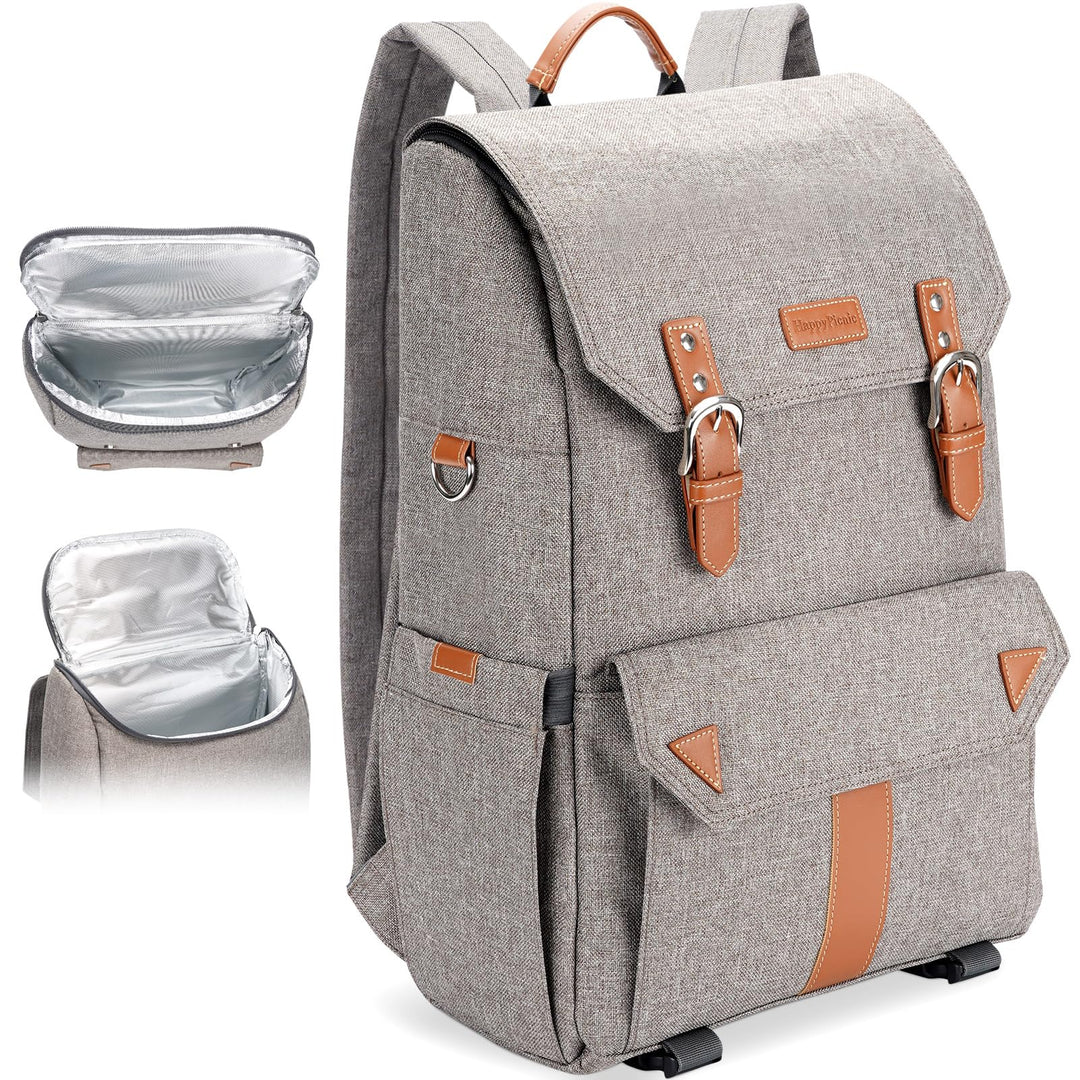 HappyPicnic Isolierter Picknickrucksack mit geräumigem Kühlfach, Flaschenhaltern und grossem wasserd