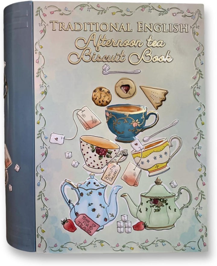 Grosse Buchdose Tea Book Aufbewahrungsdose, Keksdose, Blechdose, aufwändig geprägt und bedruckt. Kek