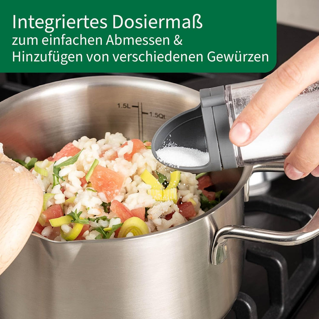 Chefkoch 2-in-1 Gewürzstreuer mit Dosiermass: Einfaches Abmessen & Hinzufügen von Gewürzen – 24er Se